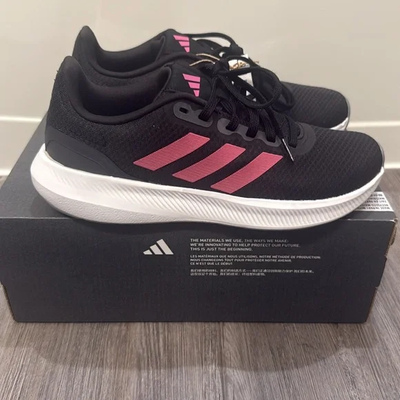 Adidas Women's Runfalacon Black and Pink Athletic Shoe - Picture 3 of 6